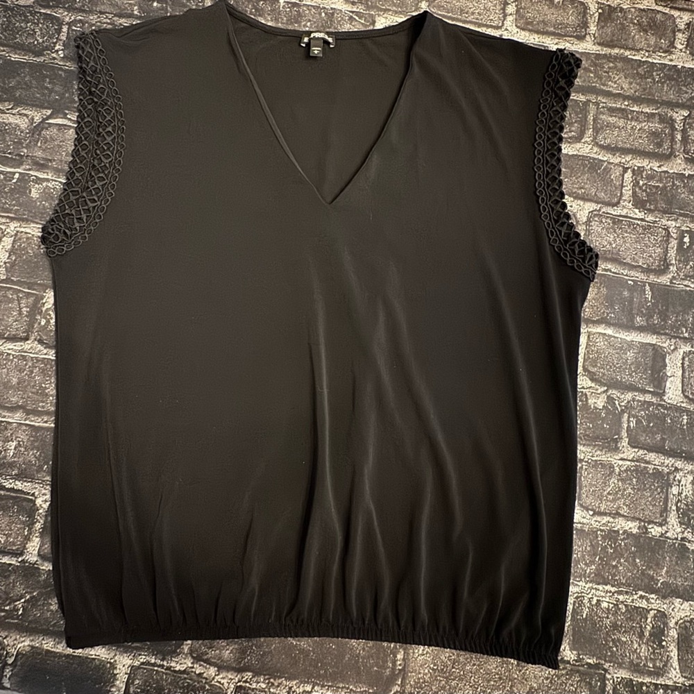 Express Black V-Neck Blouse with Lace Trim